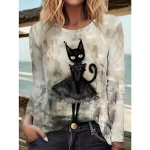 Charming Black Cat Long Sleeve Shirt